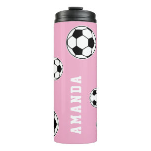 Termo Niños con el rosado personalizado del fútbol vuelv