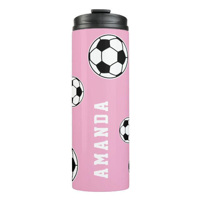 Termo Niños con el rosado personalizado del fútbol vuelv (Anverso)
