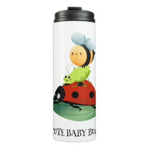 Termo Niños Cute Red ladybug Bee insecto sobre hojas ver