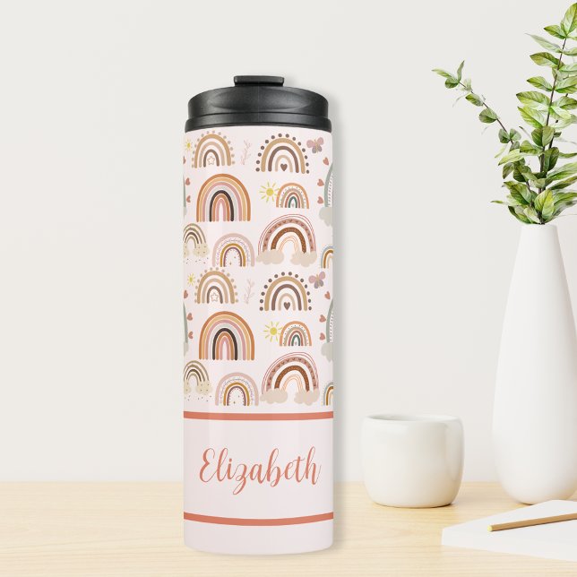 Termo Niños iris de Boho personalizados (Personalized Boho Rainbow Kids Thermal Tumbler for her)