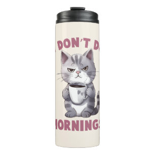 Termo No hago mañanas - Gato gris con café
