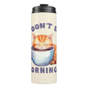 Termo No hago mañanas - un gato Naranja con café.