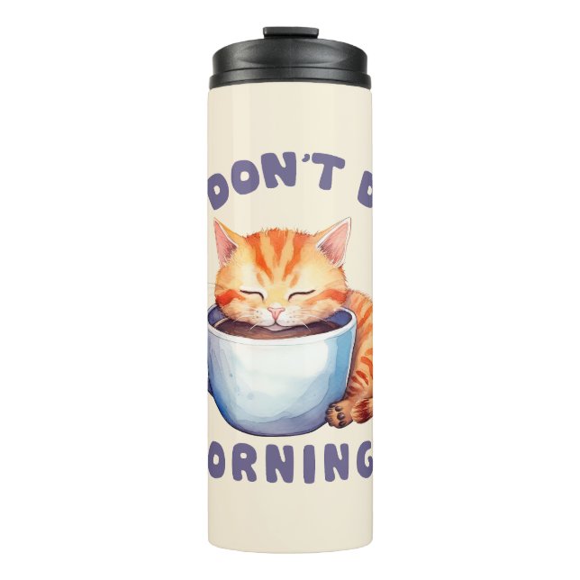 Termo No hago mañanas - un gato Naranja con café. (Anverso)