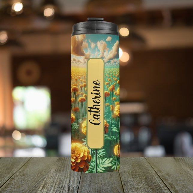 Termo Noche de cumpleaños Flor Marigold 16 oz (Personalized 20 oz Thermal Tumbler With Birth Flower Marigold Design for the Month of October.
)
