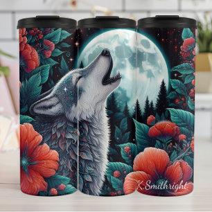 Termo Noche floral de la luna Wolf Howling