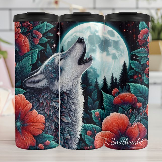 Termo Noche floral de la luna Wolf Howling (Subido por el creador)