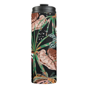 Termo Noir tropical: Patrón de bosque exótico oscuro