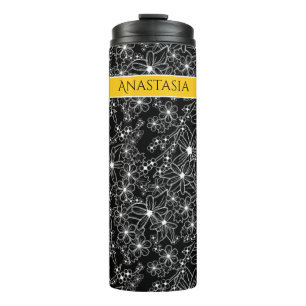 Termo Nombre amarillo del patrón blanco de color negro c