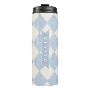 Termo Nombre Argyle Borroso Azul Suave Preppy Personaliz
