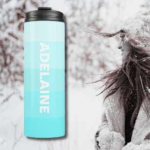 Termo Nombre blanco   5 bloques de tonos azules eléctric