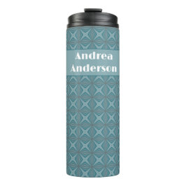 Termo Nombre blanco en el patrón verde geométrico retro 