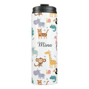 Termo Nombre de bebé personalizado con adorables animale