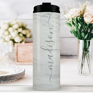 Termo Nombre de guión elegante y chic de mármol gris