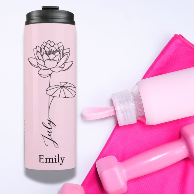 Termo Nombre de la dama de honor Agua Lily Julio Flor de (Bridesmaid Name Water Lily July Birth Flower Thermal Tumbler)