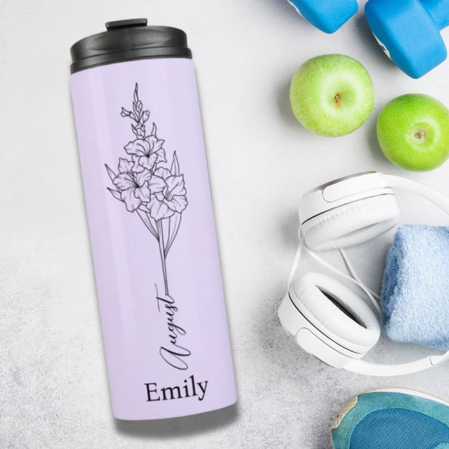 Termo Nombre de la dama de honor Gladiolus August Birth  (Bridesmaid Name Gladiolus August Birth Flower Gift Thermal Tumbler)