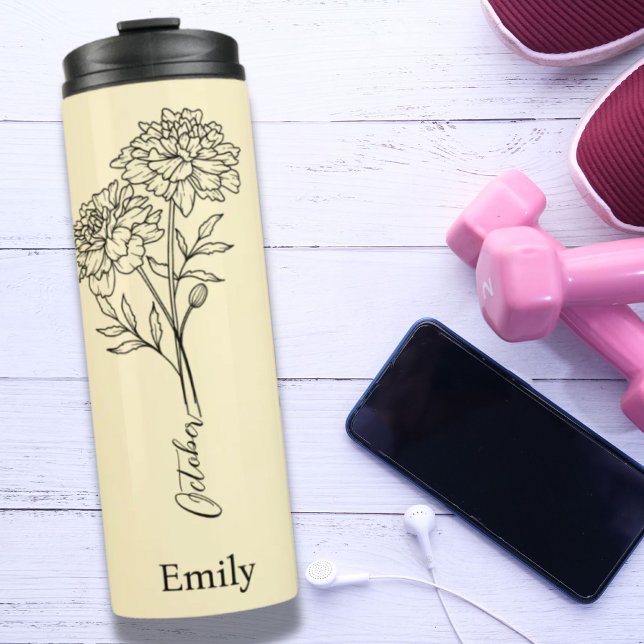 Termo Nombre de la dama de honor Marigold Octubre Regalo (Bridesmaid Name Marigold October Birth Flower Gift Thermal Tumbler)