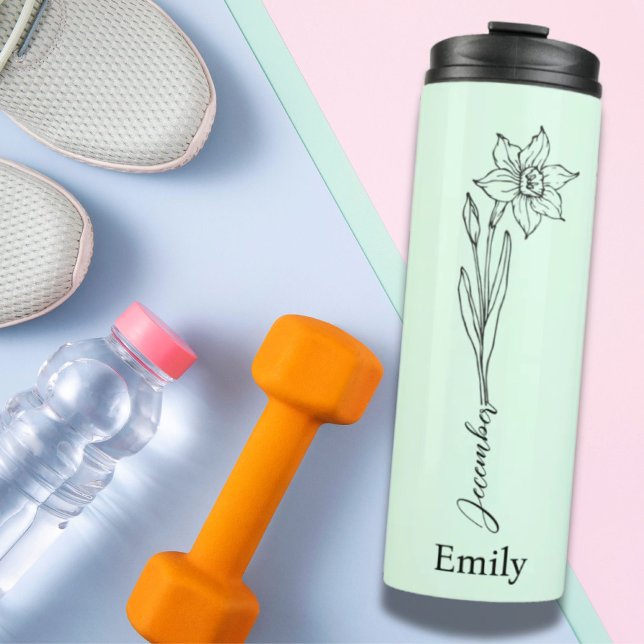 Termo Nombre de la dama de honor Narcissus Diciembre Flo (Bridesmaid Name Narcissus December Birth Flower Thermal Tumbler)
