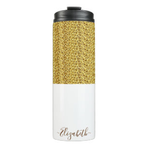 Termo Nombre de monograma con brillo dorado elegante