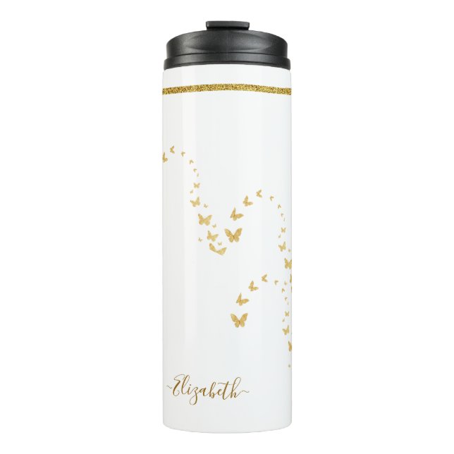 Termo Nombre de monograma con brillo dorado elegante (Anverso)