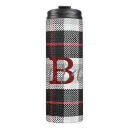 Termo Nombre de monograma controlado por tartán blanco y