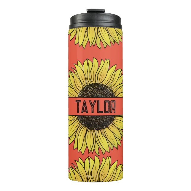 Termo Nombre de monograma de girasol sobre fondo sólido (Anverso)