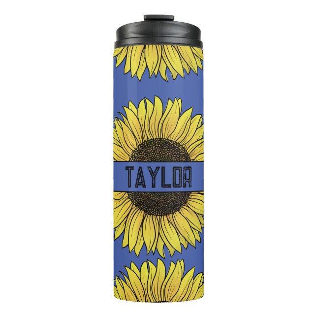 Termo Nombre de monograma de girasol sobre fondo sólido (Anverso)