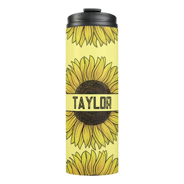 Termo Nombre de monograma de girasol sobre fondo sólido (Anverso)