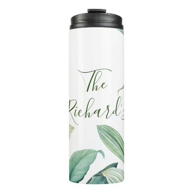 Termo Nombre de monograma de hojas tropicales verdes (Anverso)