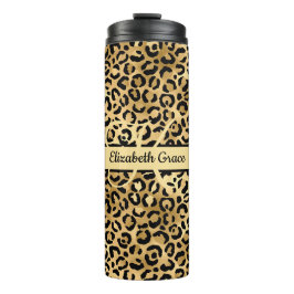 Termo Nombre de Monograma Impreso Leopardo Negro Oro Gue