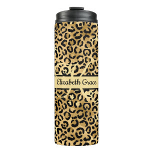 Termo Nombre de Monograma Impreso Leopardo Negro Oro Gue