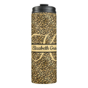 Termo Nombre de Monograma Impreso Leopardo Negro Oro Gue