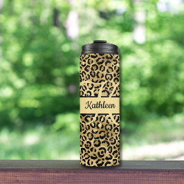 Termo Nombre de monograma negro estampado en leopardo de