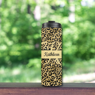 Termo Nombre de monograma negro estampado en leopardo de