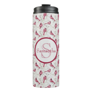 Termo Nombre de Monograma Personalizado de Pájaros Carde