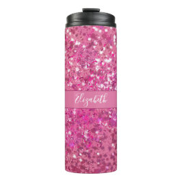 Termo Nombre de monograma rosa caliente brillo destello