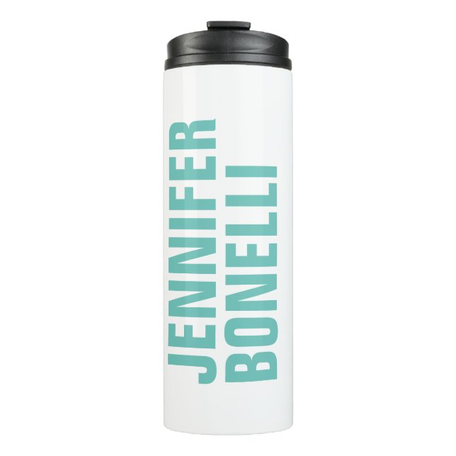Termo Nombre del complemento blanco azul minimalista (Anverso)
