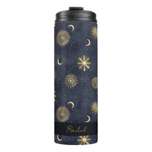 Termo Nombre del Monograma Celestial Azul y Oro