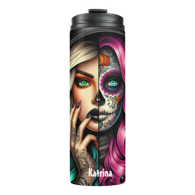 Termo Nombre del Tumbler de Halloween Gótico de Bruja Mo (Anverso)