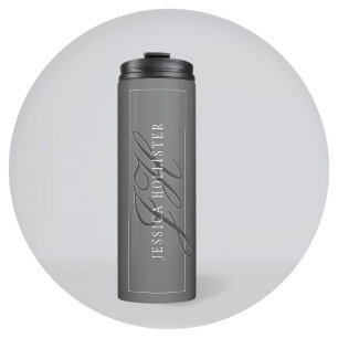 Termo Nombre elegante y iniciales monogramadas Negro y