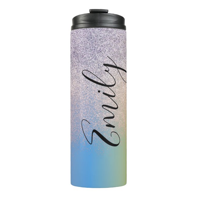 Termo Nombre Monogramado De Ombre Faux Sparkle Colorful (Anverso)