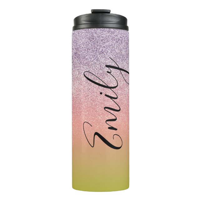 Termo Nombre Monogramado De Ombre Faux Sparkle Colorful (Anverso)