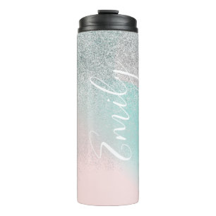 Termo Nombre Monogramado Ombre Faux Sparkle Pastel
