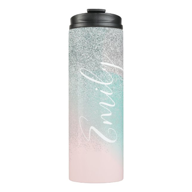Termo Nombre Monogramado Ombre Faux Sparkle Pastel (Anverso)