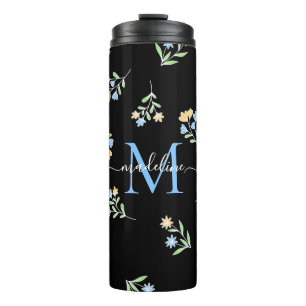 Termo Nombre monogramado y amarillo azul inicial