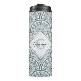Termo Nombre personalizado Art Deco Armonía floral Gris