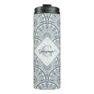 Termo Nombre personalizado Art Deco Armonía floral Gris 