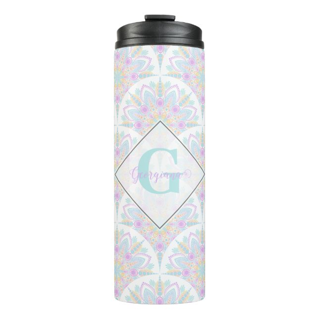 Termo Nombre personalizado Art Deco Pastel Floral arcoir (Anverso)