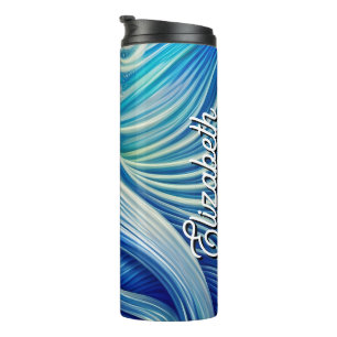 Termo Nombre personalizado Azul con Oro Abstracto Oro Ol