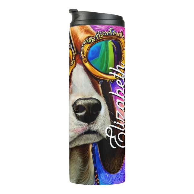 Termo Nombre personalizado Beagle con gafas de sol (Rotado hacia la derecha)