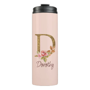 Termo Nombre personalizado Blush Rosas Rosadas Hoja de O